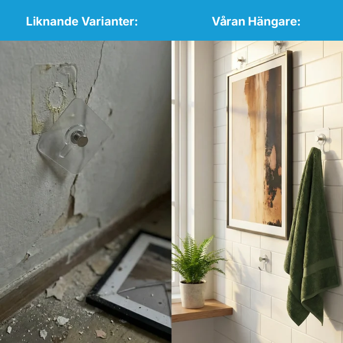 Väggkrokar med patenterat grepp - inga hål, inga märken