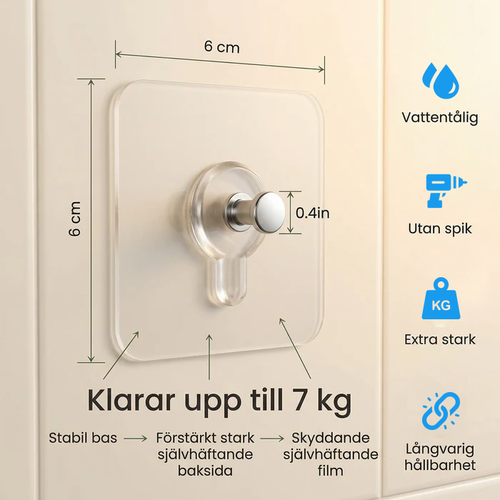 Väggkrokar med patenterat grepp - inga hål, inga märken
